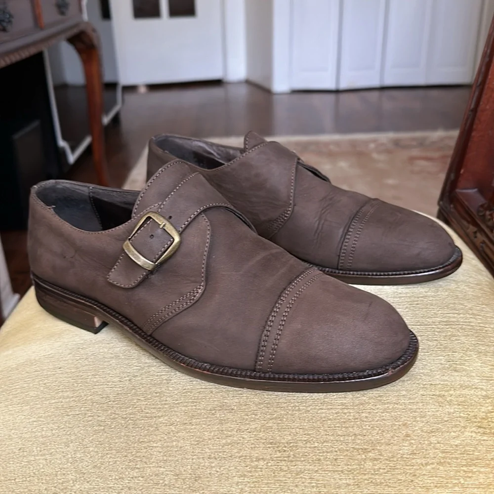 Nobel Shoes Men's Brown Leather Monk Strap Shoe EU 43 US 9.5-10